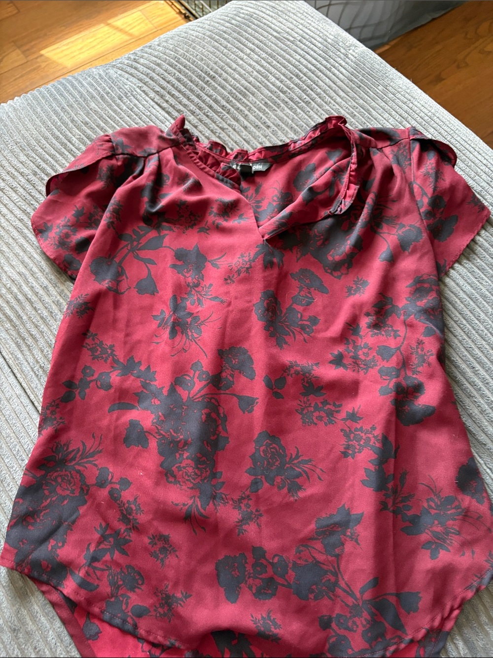 41 Hawthorn Burgundy Floral Short-Sleeve Blouse